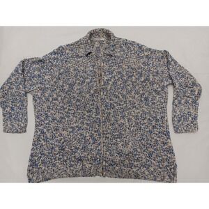 Allison Daley Women 2X Knit Cardigan Sweater Blue White Speckled Zip Pockets‎